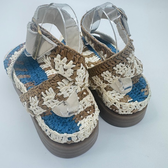 Free People Sandals Roma Raffia‎ Platform Women's Size 7 Blue Cream - Picture 7 of 8